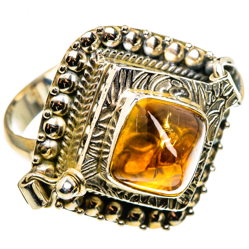 925 sterling silver ring with bezel-set amber cabochon and ornate beaded band