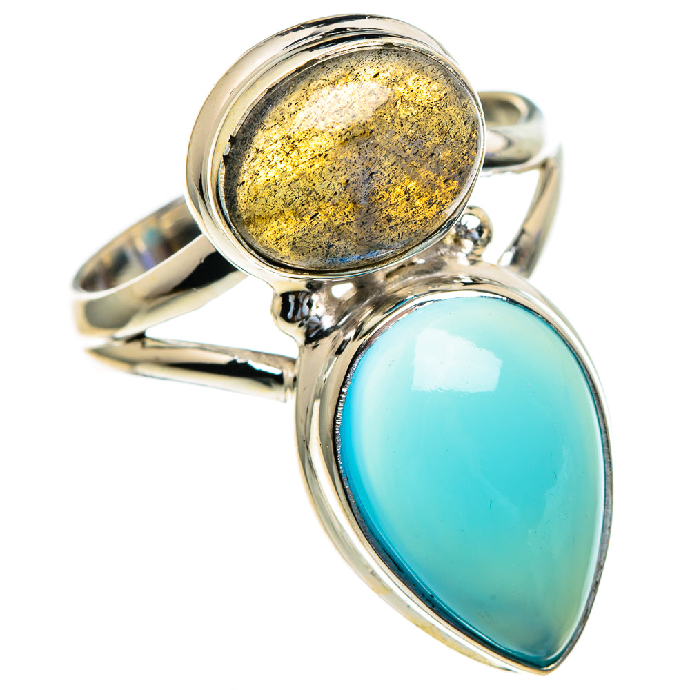 Aqua Chalcedony, Labradorite Rings handcrafted by Ana Silver Co - RING85450
