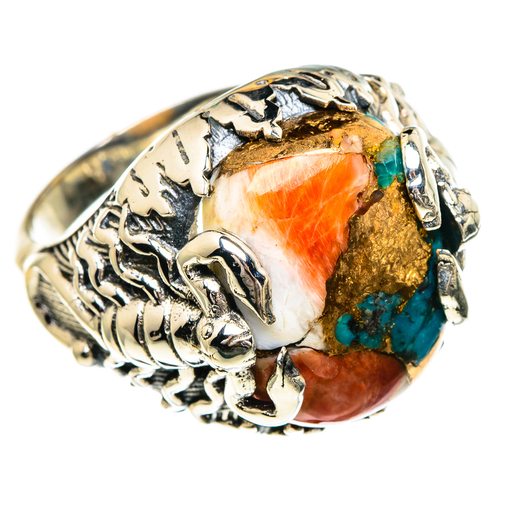 Blue Orange Copper Composite Turquoise Rings handcrafted by Ana Silver Co - RING85984