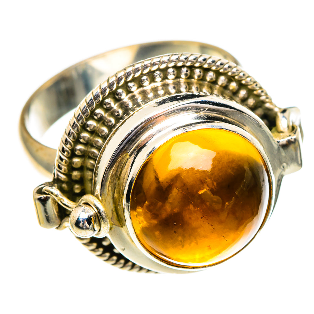 Amber citrine gemstone poison-style ring in 925 sterling silver with textured bezel