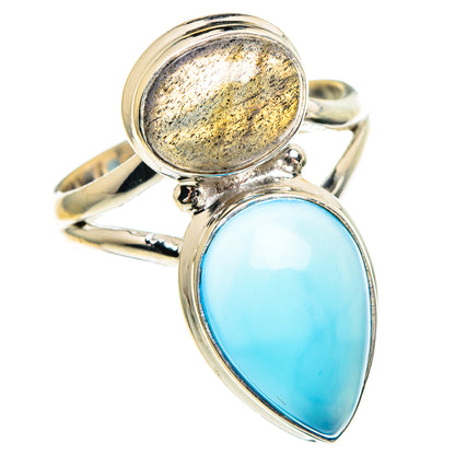 Aqua Chalcedony, Labradorite Rings handcrafted by Ana Silver Co - RING86026