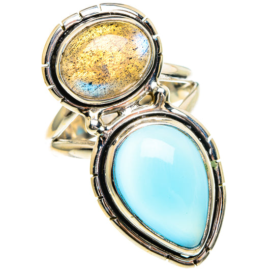 Aqua Chalcedony, Labradorite Rings handcrafted by Ana Silver Co - RING86028