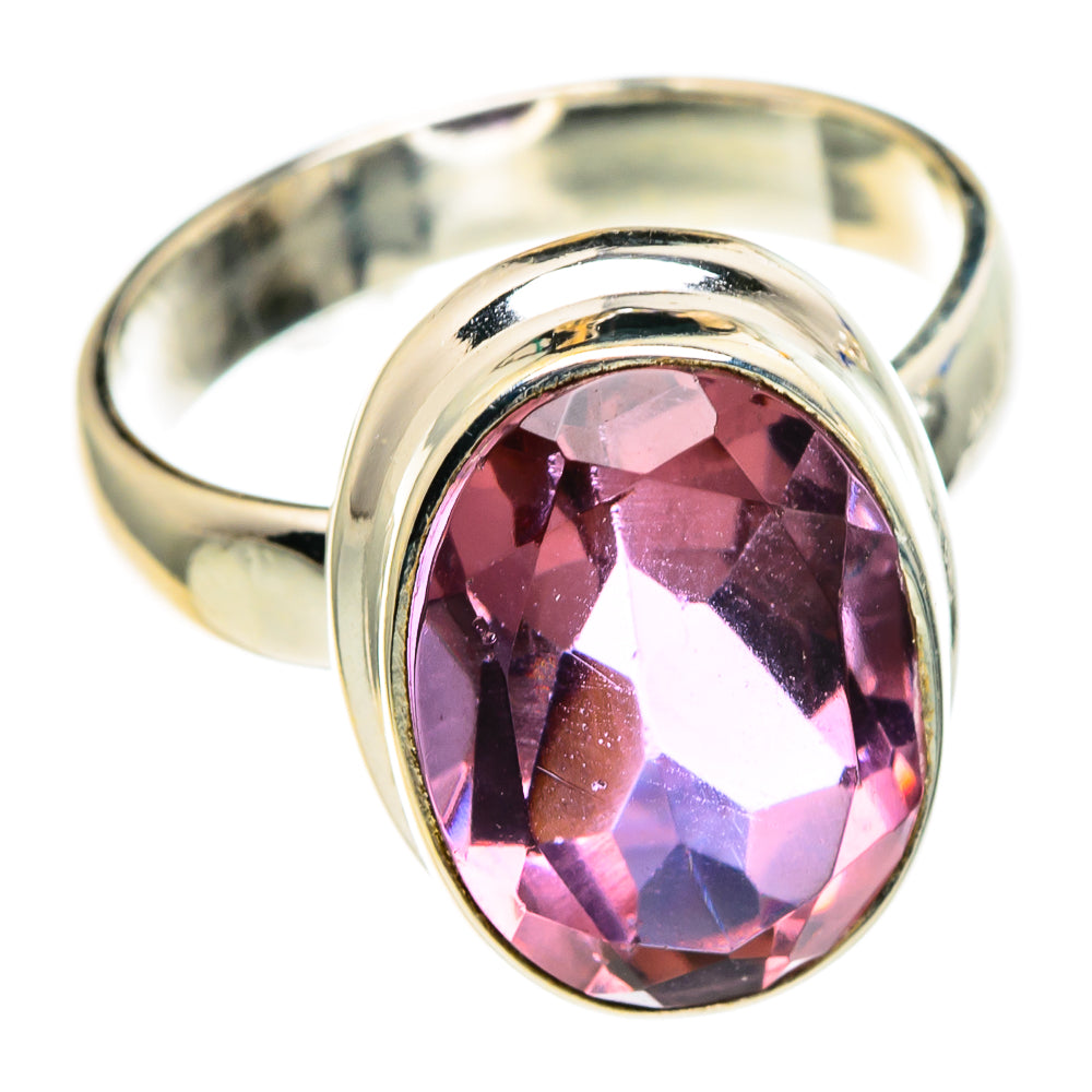 Sterling silver ring with oval alexandrite-style gemstone, pink-purple facets