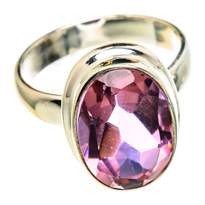 Sterling silver ring with oval alexandrite-style gemstone, pink-purple facets