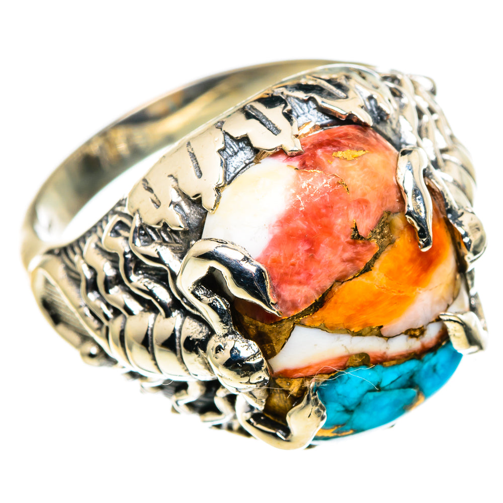 Blue Orange Copper Composite Turquoise Rings handcrafted by Ana Silver Co - RING86610