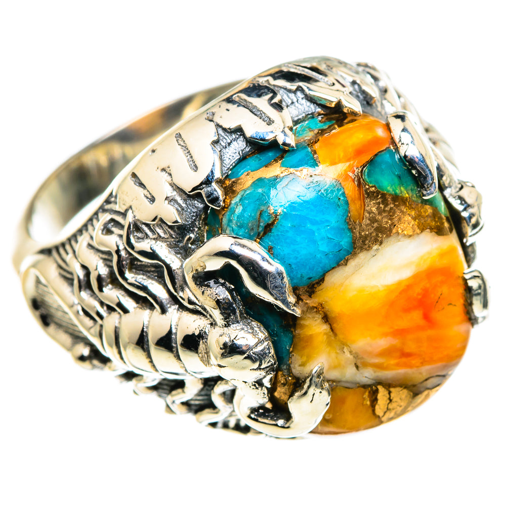 Blue Orange Copper Composite Turquoise Rings handcrafted by Ana Silver Co - RING86645