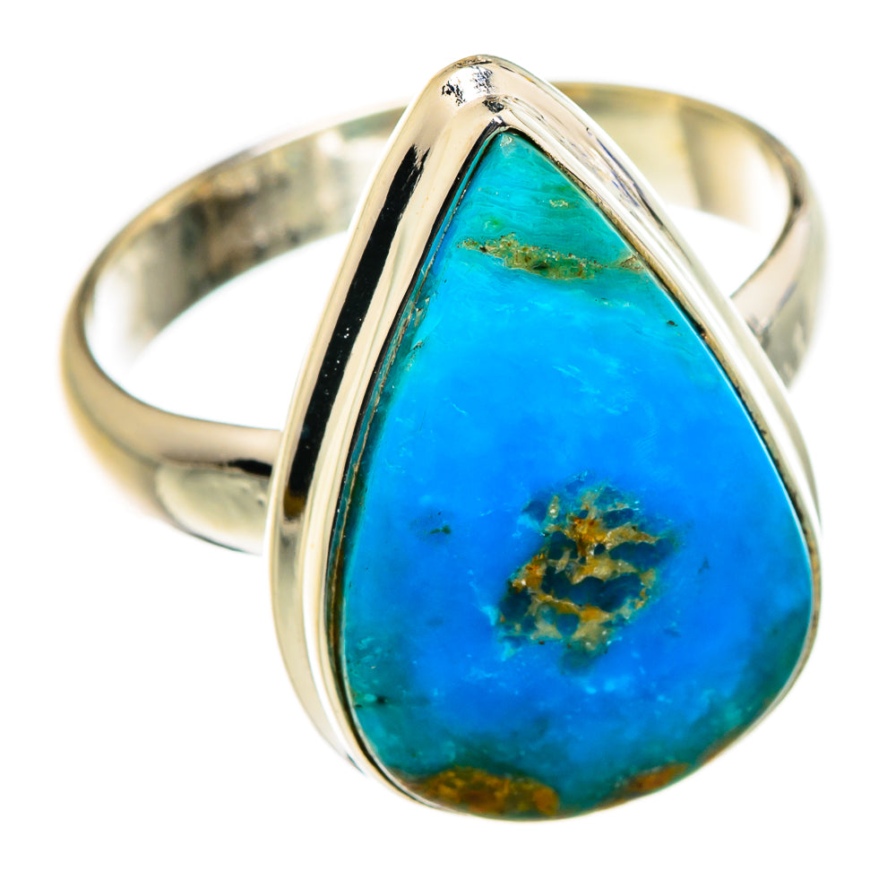 Wide sterling silver ring with turquoise teardrop opal and gold matrix