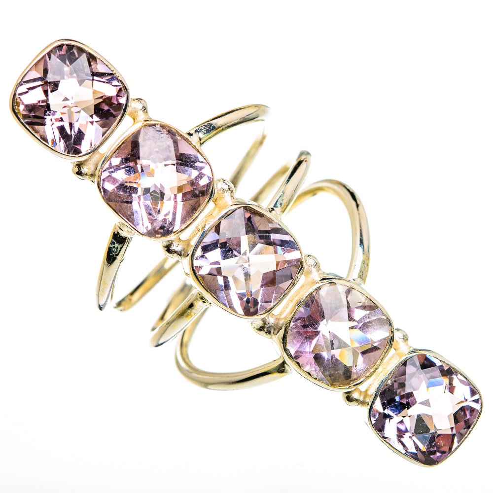 Faceted kunzite oval five-stone ring in 925 sterling silver, open prong setting