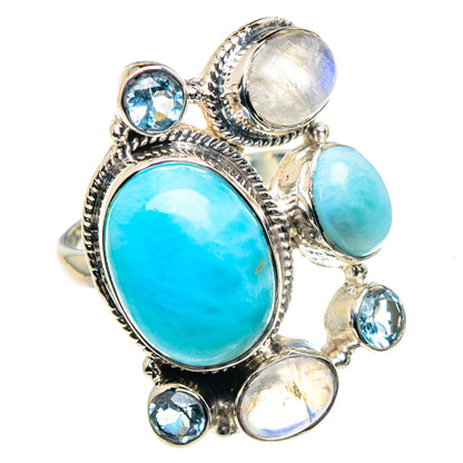 Larimar, Rainbow Moonstone, Blue Topaz Rings handcrafted by Ana Silver Co - RING87348