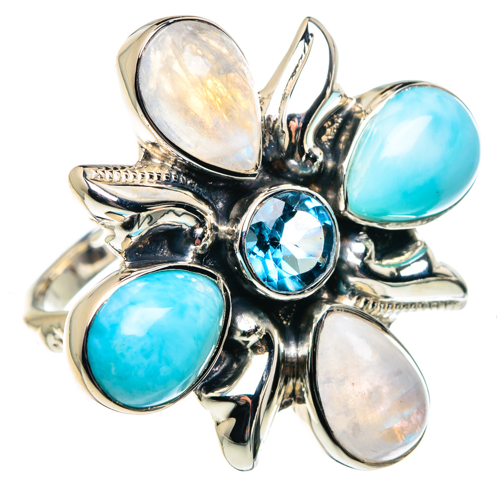 Larimar, Rainbow Moonstone, Blue Topaz Rings handcrafted by Ana Silver Co - RING87353