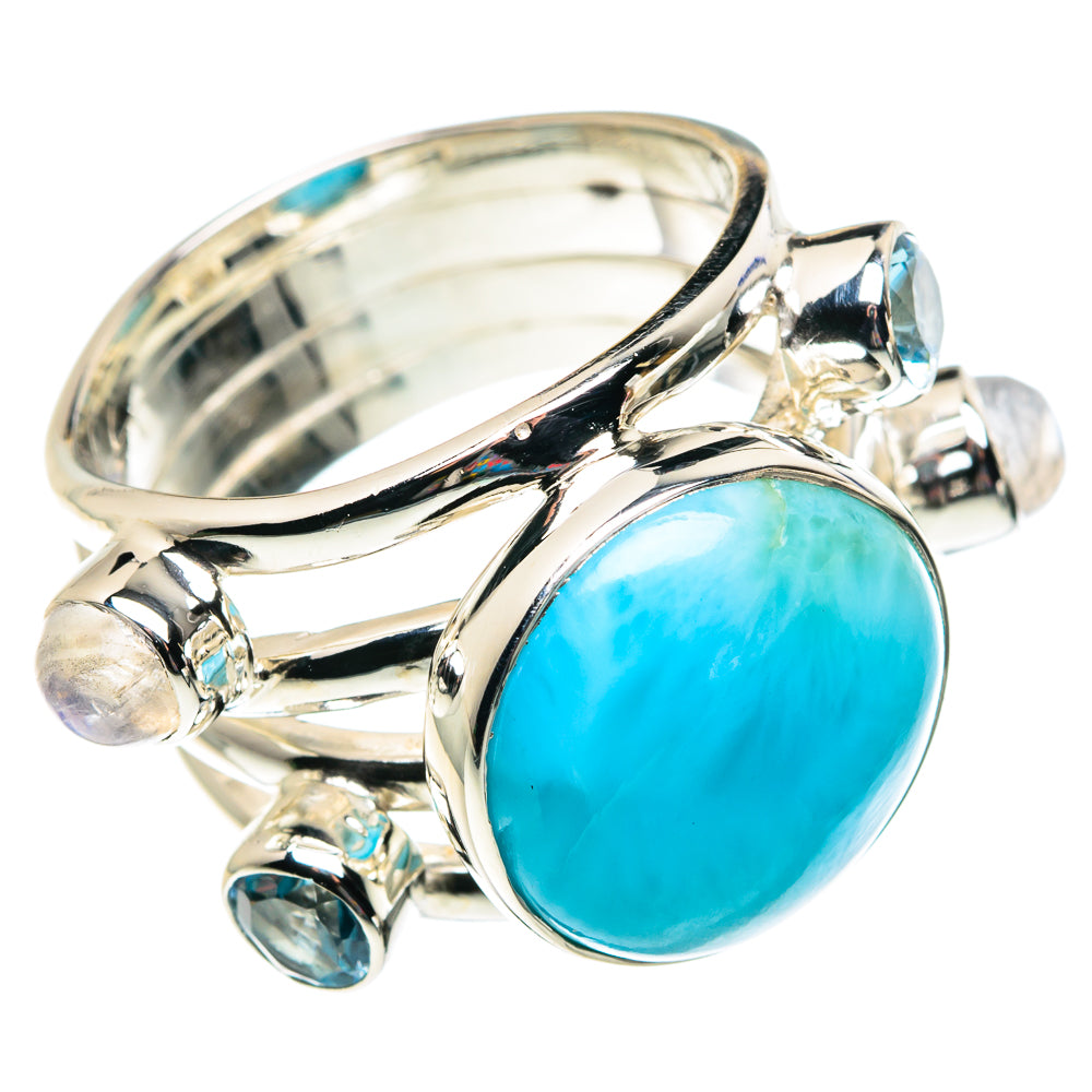 Larimar, Rainbow Moonstone, Blue Topaz Rings handcrafted by Ana Silver Co - RING87359