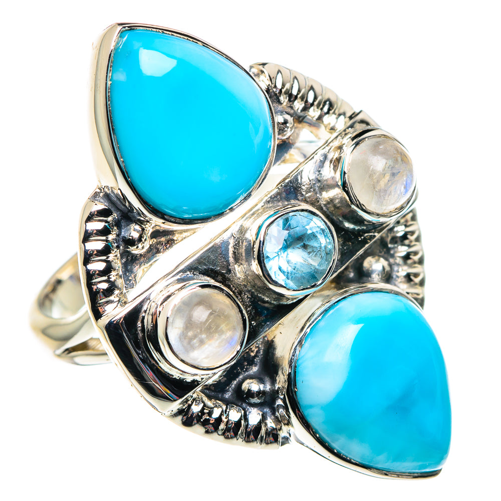 Larimar, Rainbow Moonstone, Blue Topaz Rings handcrafted by Ana Silver Co - RING87366