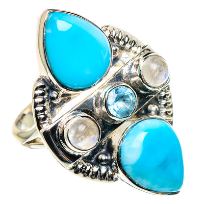 Larimar, Rainbow Moonstone, Blue Topaz Rings handcrafted by Ana Silver Co - RING87366