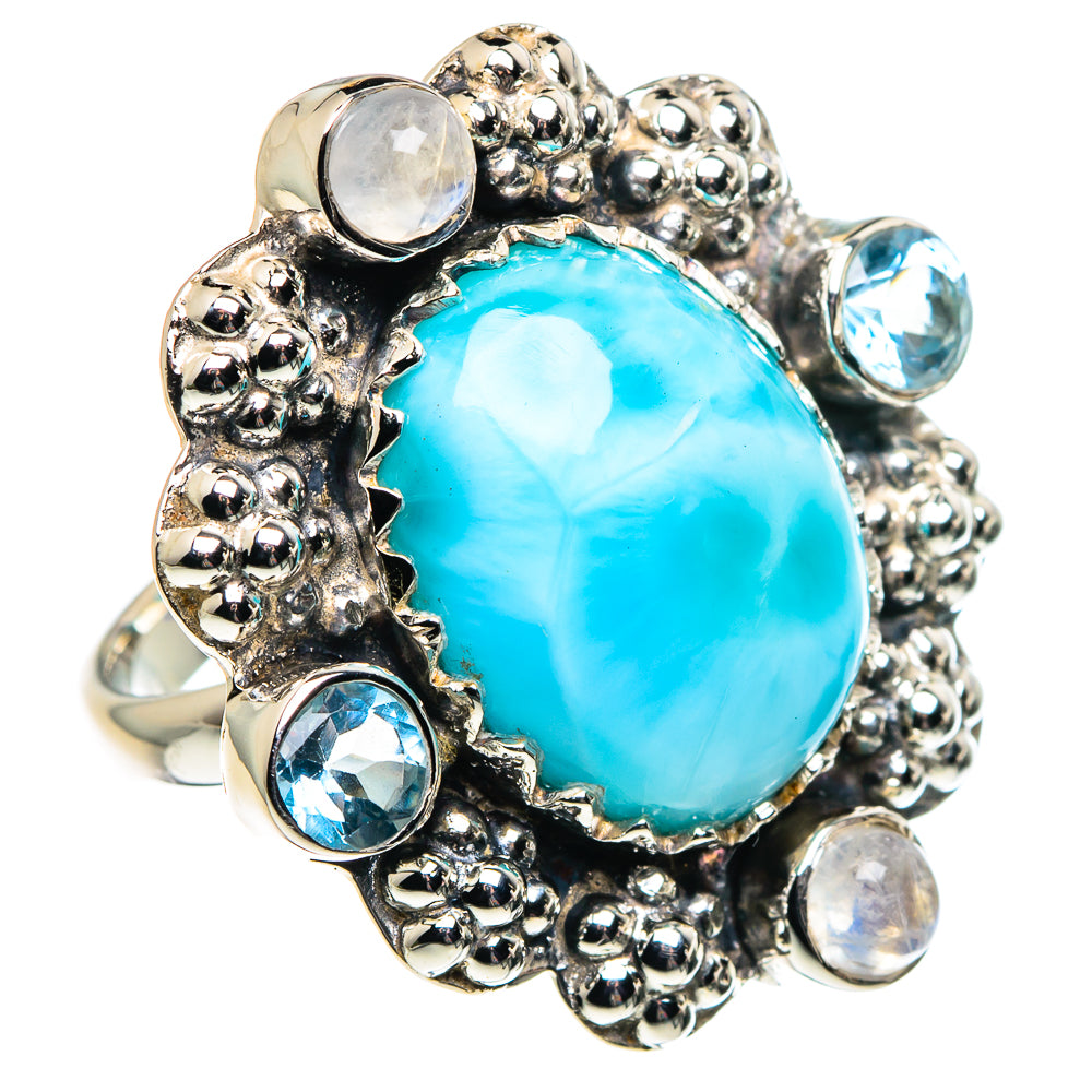 Larimar, Rainbow Moonstone, Blue Topaz Rings handcrafted by Ana Silver Co - RING87376