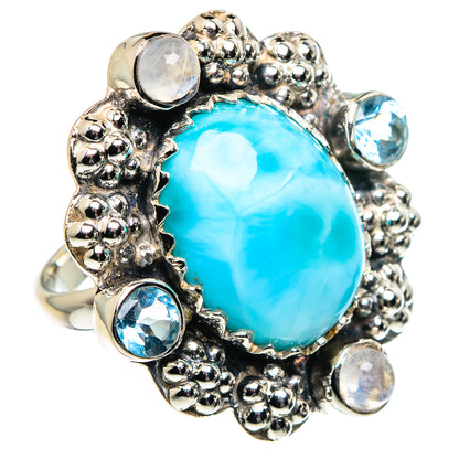 Larimar, Rainbow Moonstone, Blue Topaz Rings handcrafted by Ana Silver Co - RING87376