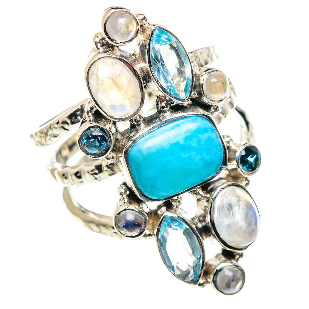 Larimar, Rainbow Moonstone, Blue Topaz Rings handcrafted by Ana Silver Co - RING87398