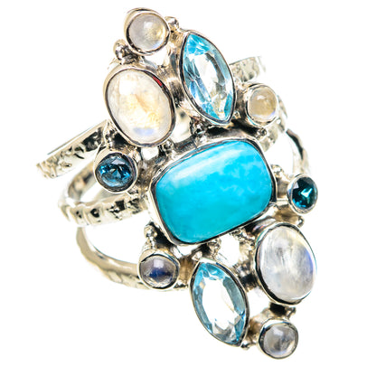 Larimar, Rainbow Moonstone, Blue Topaz Rings handcrafted by Ana Silver Co - RING87398