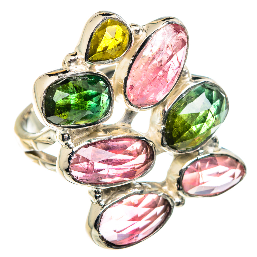 Pink Tourmaline, Green Tourmaline Rings handcrafted by Ana Silver Co - RING87411