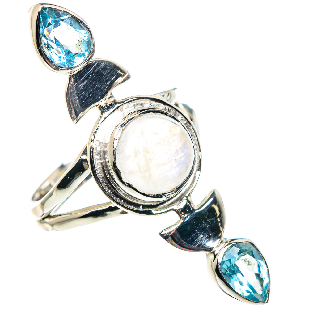 Rainbow Moonstone, Blue Topaz Rings handcrafted by Ana Silver Co - RING87418