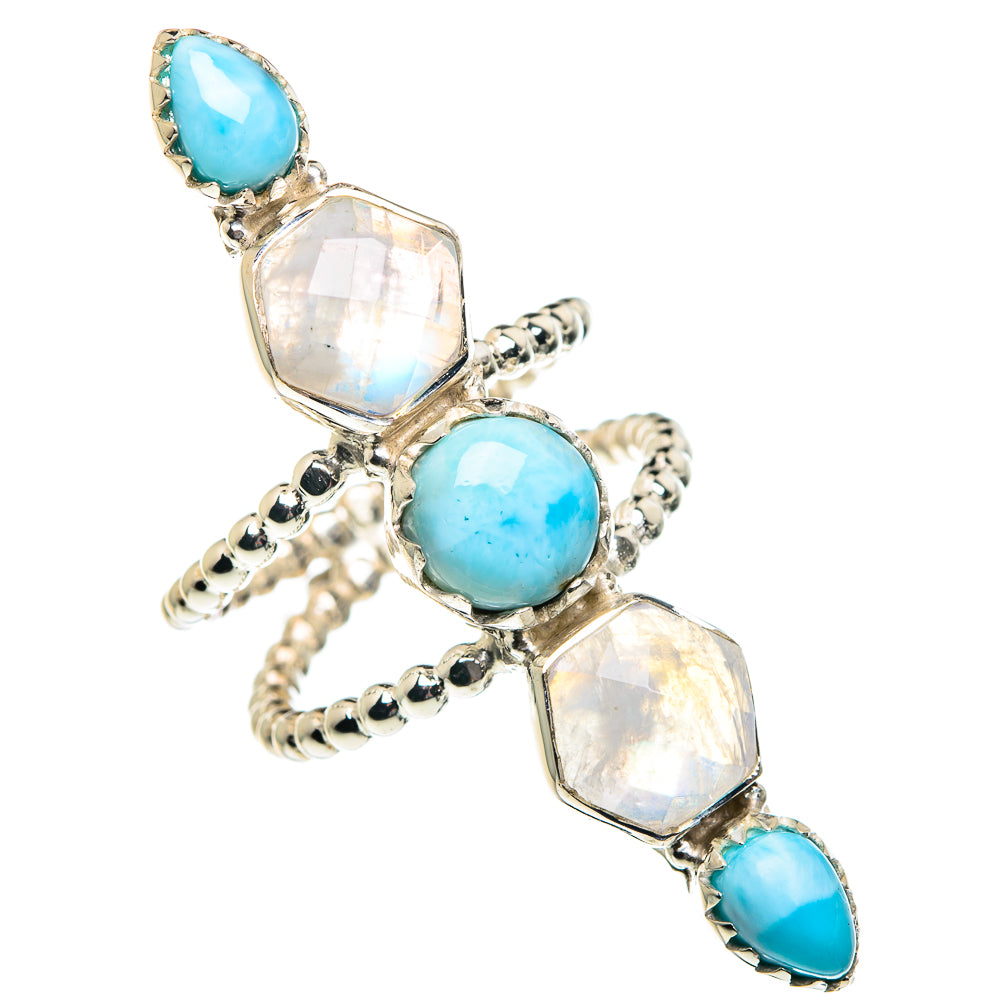 Larimar, Rainbow Moonstone Rings handcrafted by Ana Silver Co - RING87425