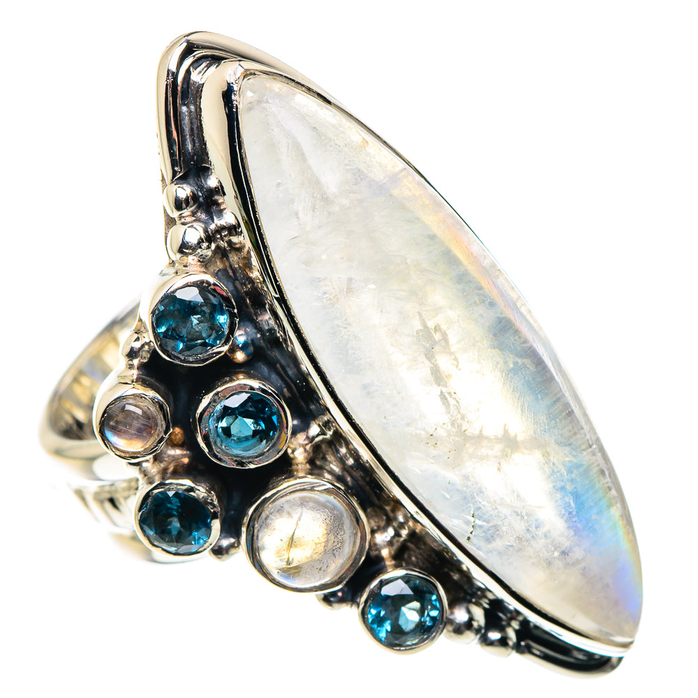Rainbow Moonstone, Blue Quartz Rings handcrafted by Ana Silver Co - RING87434