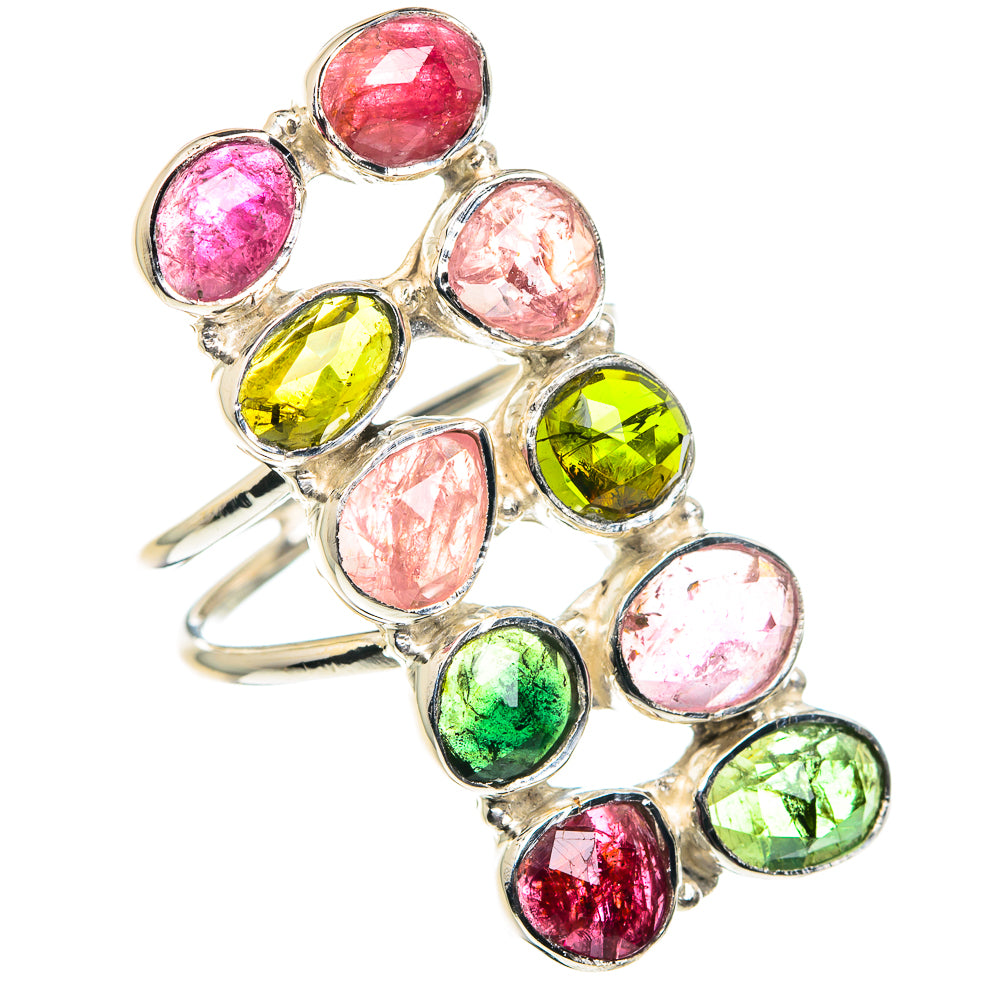 Pink Tourmaline, Green Tourmaline Rings handcrafted by Ana Silver Co - RING87440