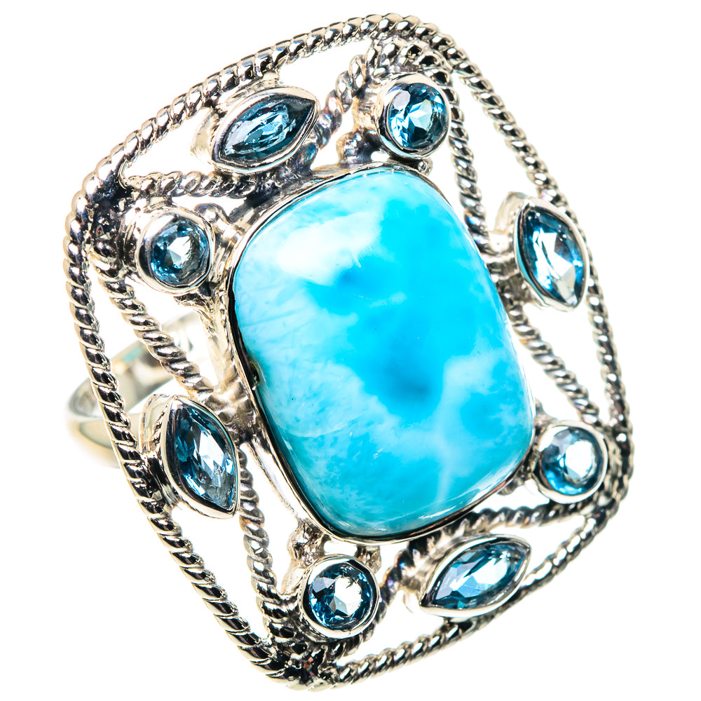 Sterling silver ring with large oval turquoise cabochon and blue oval accents