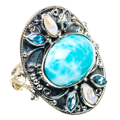 Larimar, Rainbow Moonstone, Blue Topaz Rings handcrafted by Ana Silver Co - RING87444