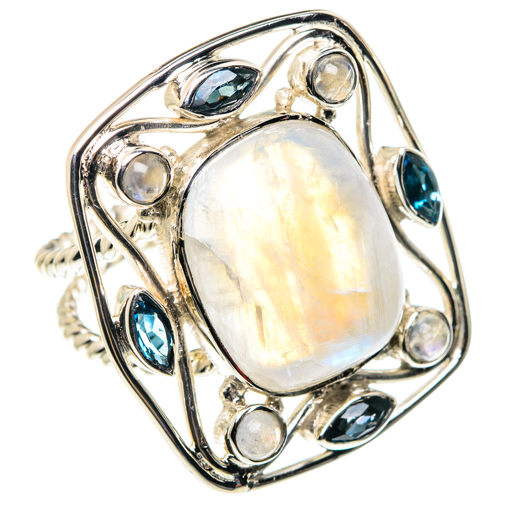 Rainbow Moonstone, Blue Quartz Rings handcrafted by Ana Silver Co - RING87457