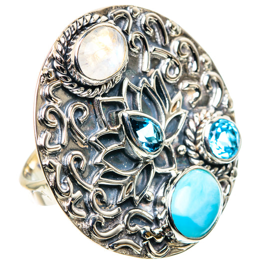 Larimar, Rainbow Moonstone, Blue Quartz Rings handcrafted by Ana Silver Co - RING87462