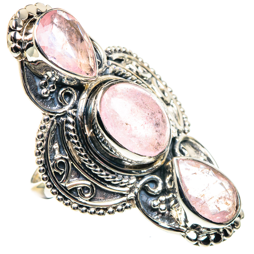 Silver-tone ring with three oval pink rose quartz settings
