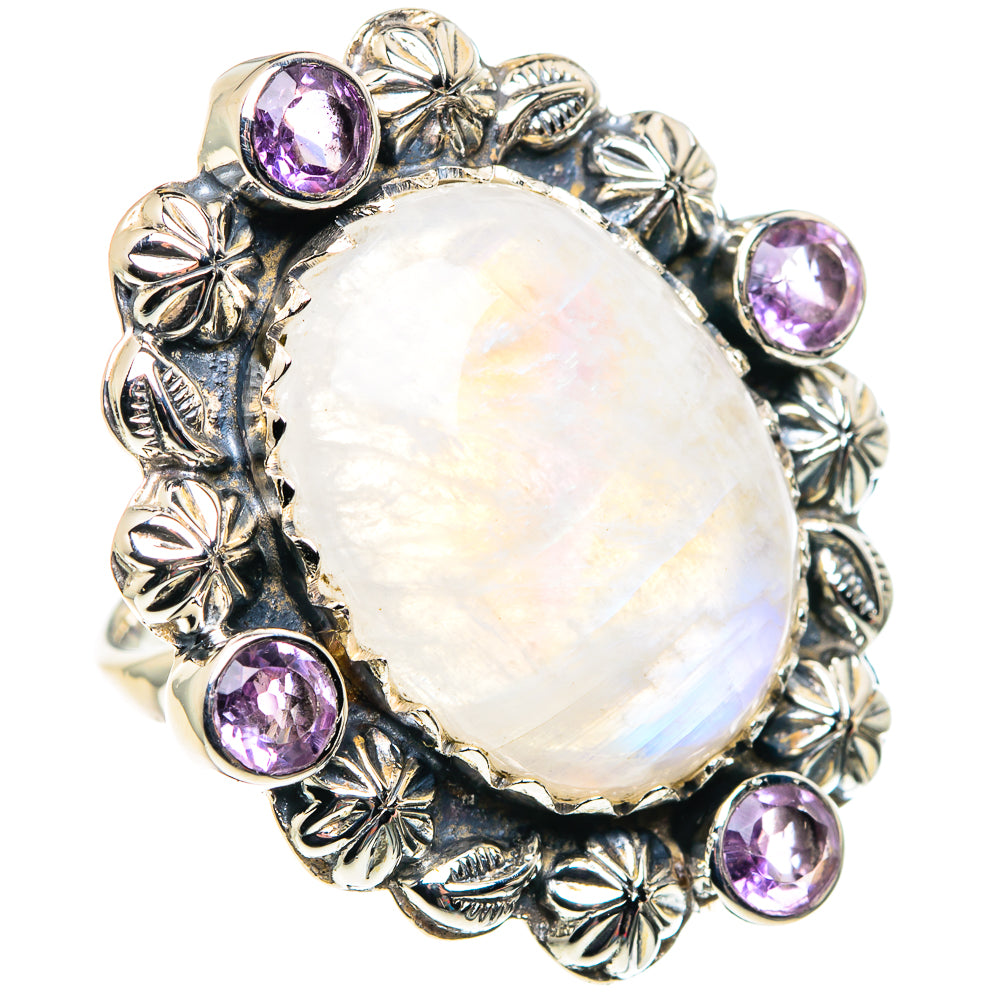 Rainbow Moonstone, Amethyst Rings handcrafted by Ana Silver Co - RING87476