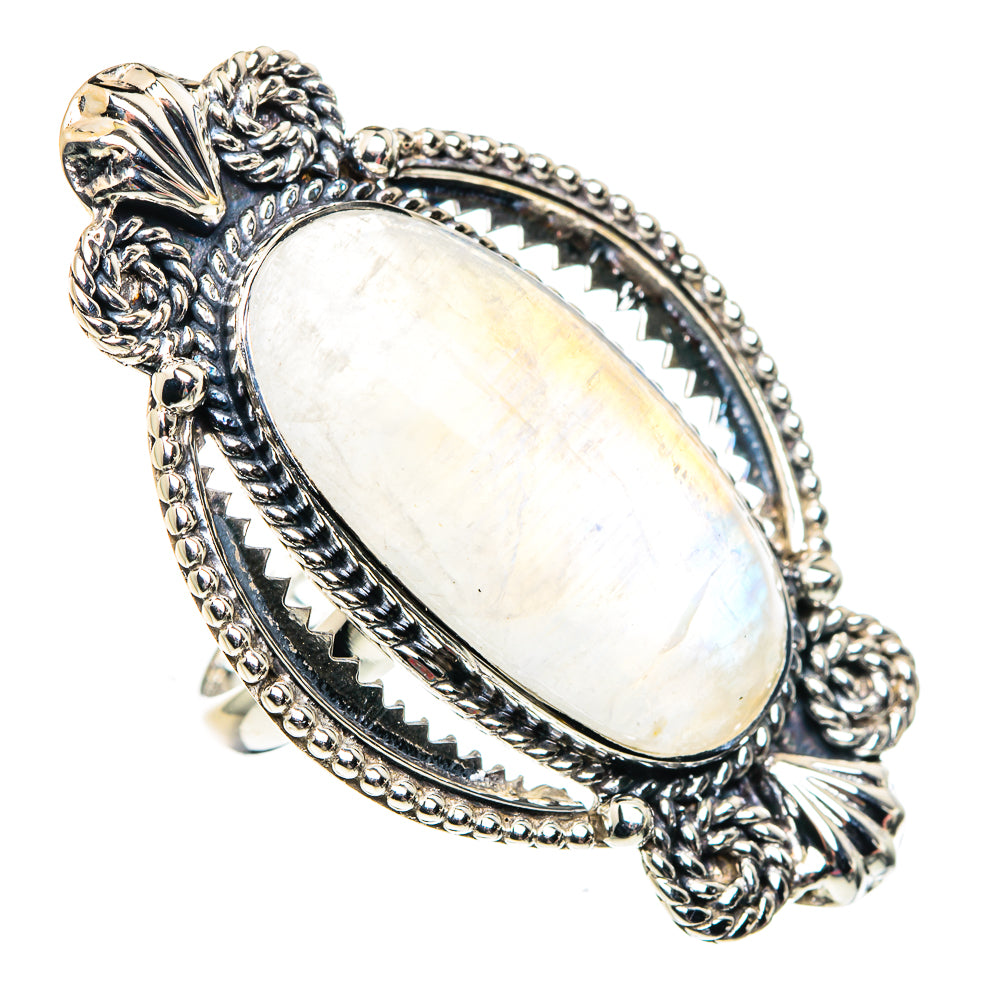 Sterling silver moonstone ring, oval white opal cabochon with textured bezel and prongs