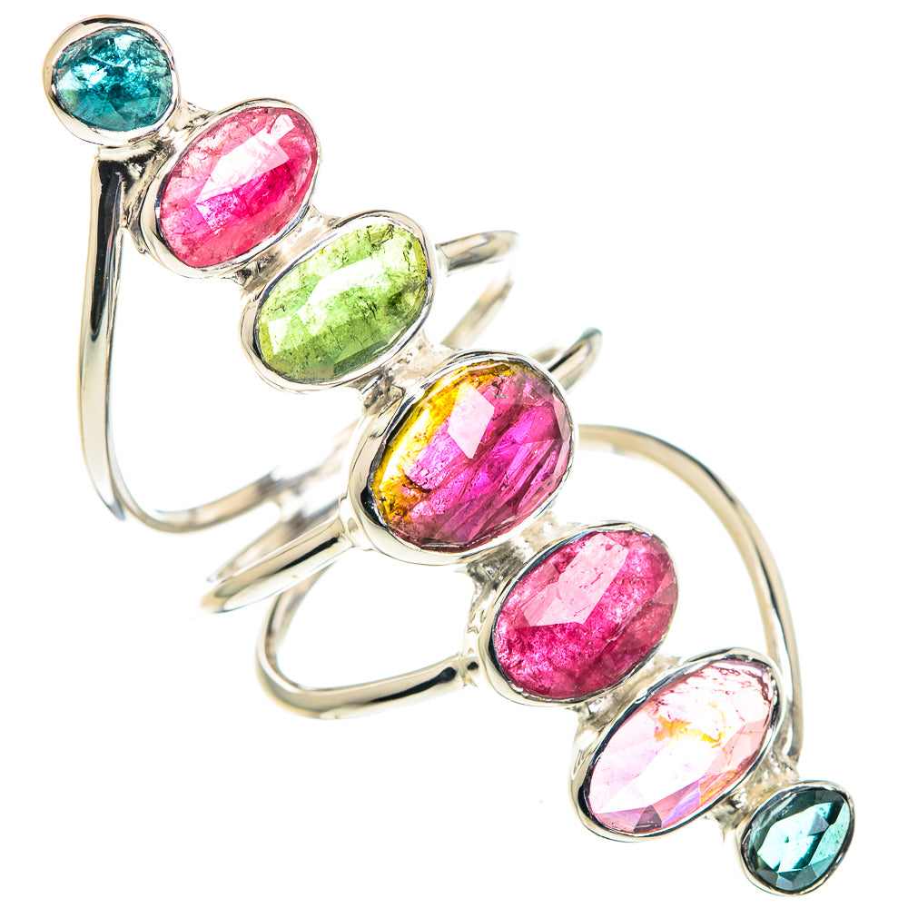 925 silver ring with oval pink, green, and blue tourmalines