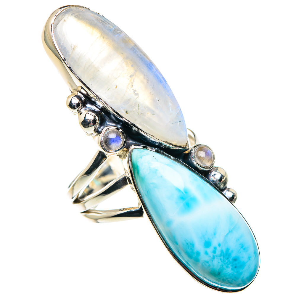 Larimar, Rainbow Moonstone Rings handcrafted by Ana Silver Co - RING87500