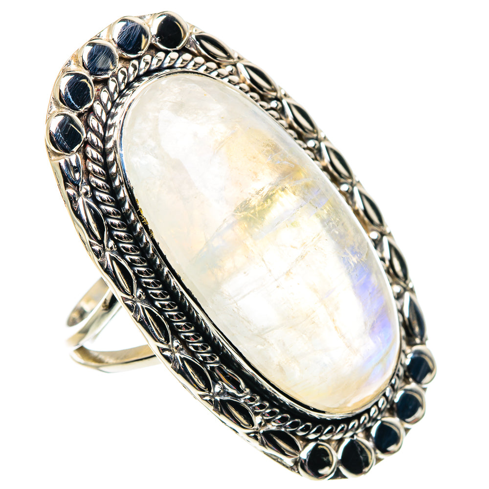 Oval moonstone ring in 925 silver with dark blue border stones