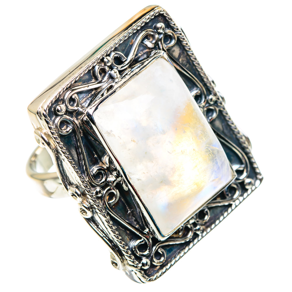 Rainbow Moonstone Rings handcrafted by Ana Silver Co - RING87506