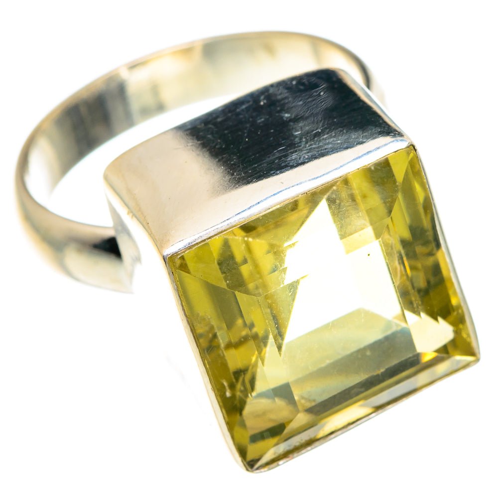 Libyan Desert Glass ring with square yellow stone, open band, 925 sterling silver
