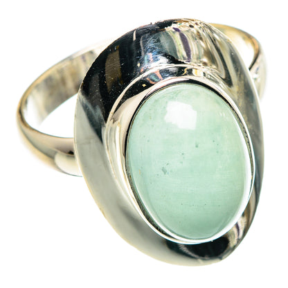 925 sterling silver ring with oval light aqua cabochon gemstone, size 9.75