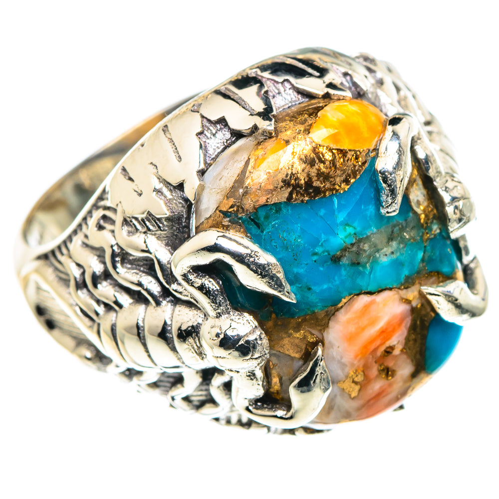 Blue Orange Copper Composite Turquoise Rings handcrafted by Ana Silver Co - RING88720