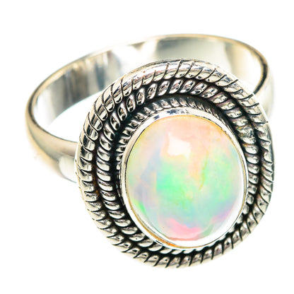 Oval opal cabochon ring with 925 sterling silver scalloped bezel, wide band