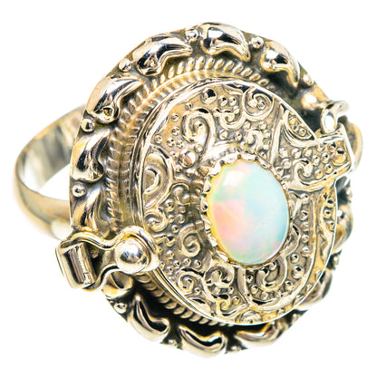 Sterling silver opal ring with ornate filigree and oval opal cabochon, size 10.75