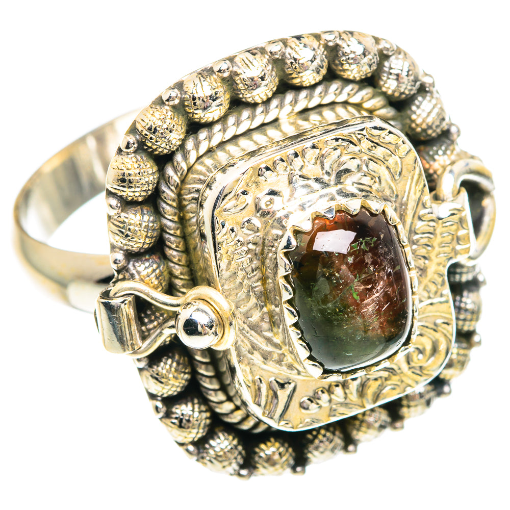 925 sterling silver ring with ornate bezel and oval green-and-red gemstone, size 10.75