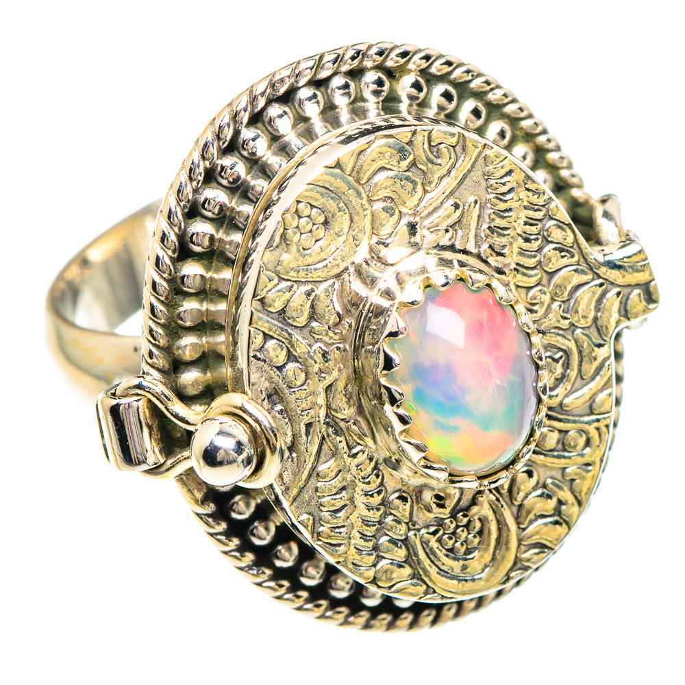 Oval opal cabochon statement ring in textured 925 sterling silver with ornate bezel