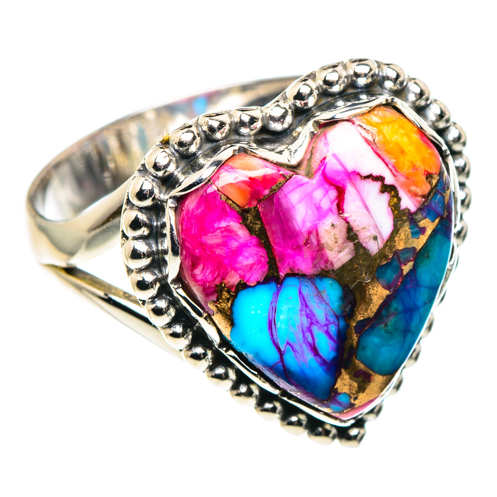 Kingman Pink Dahlia Turquoise Rings handcrafted by Ana Silver Co - RING90341