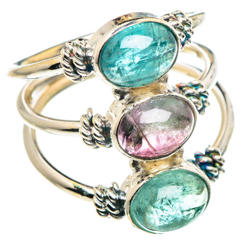 Watermelon Tourmaline, Blue Fluorite Rings handcrafted by Ana Silver Co - RING90342