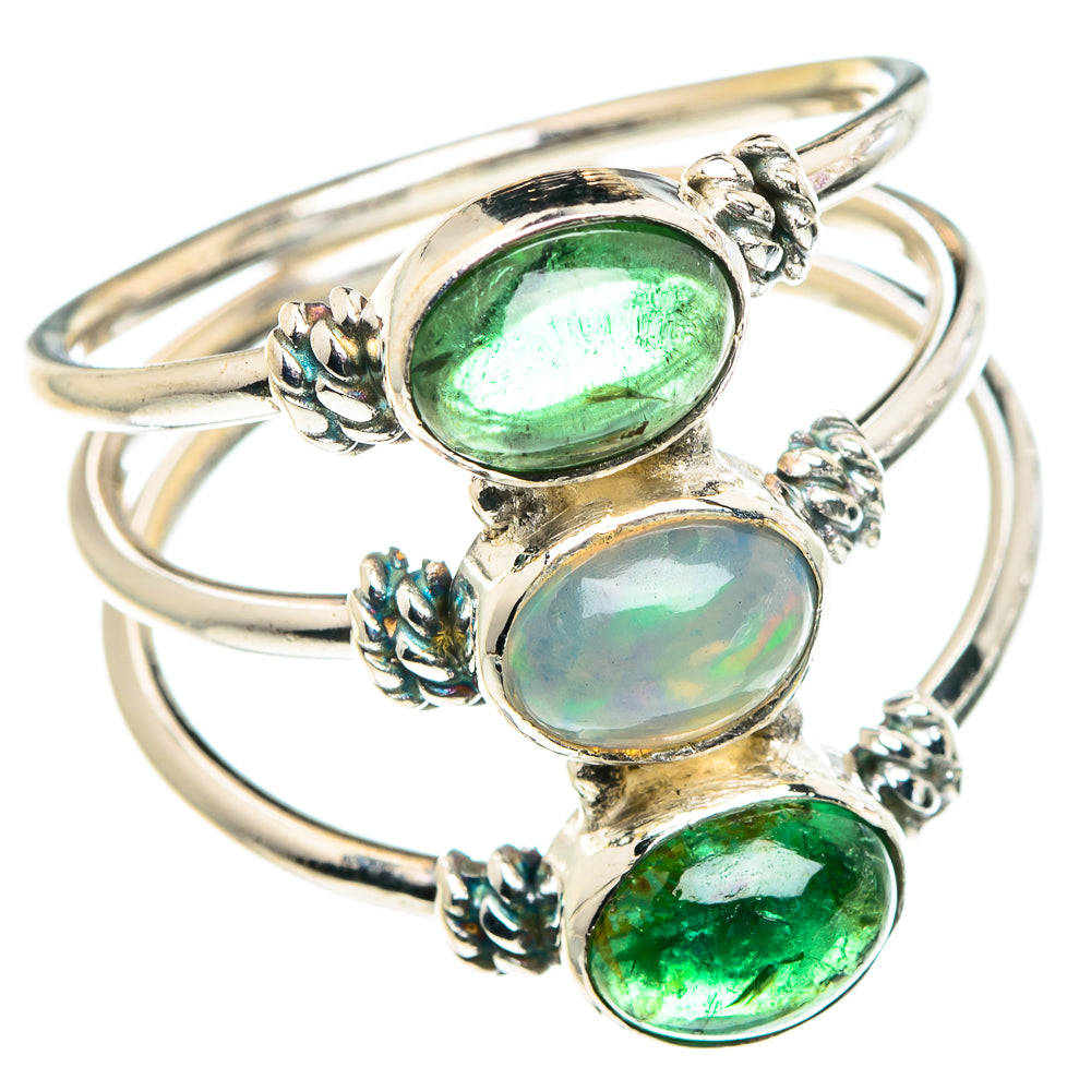 Ethiopian Opal, Green Tourmaline Rings handcrafted by Ana Silver Co - RING90401