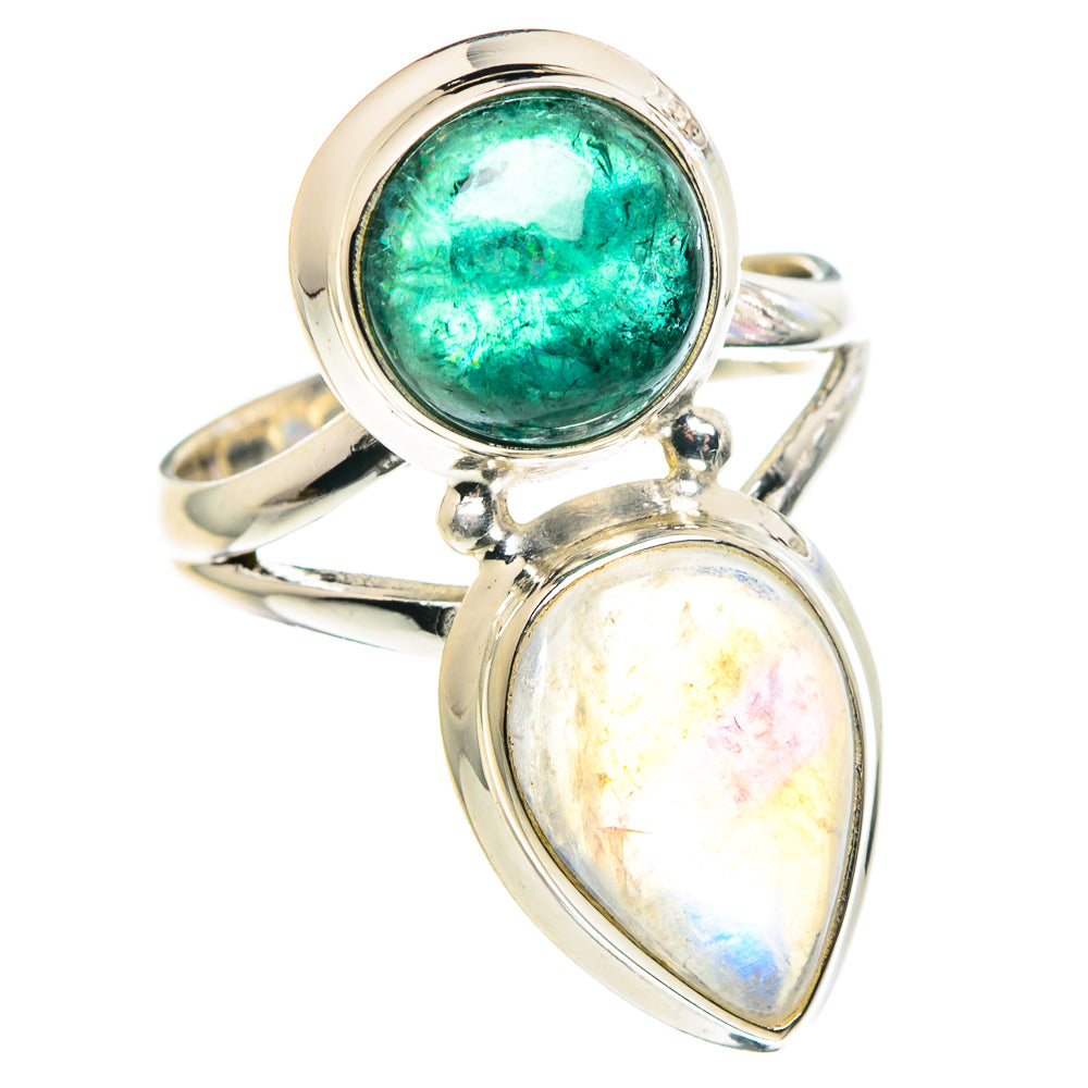 Rainbow Moonstone, Green Tourmaline Rings handcrafted by Ana Silver Co - RING90461