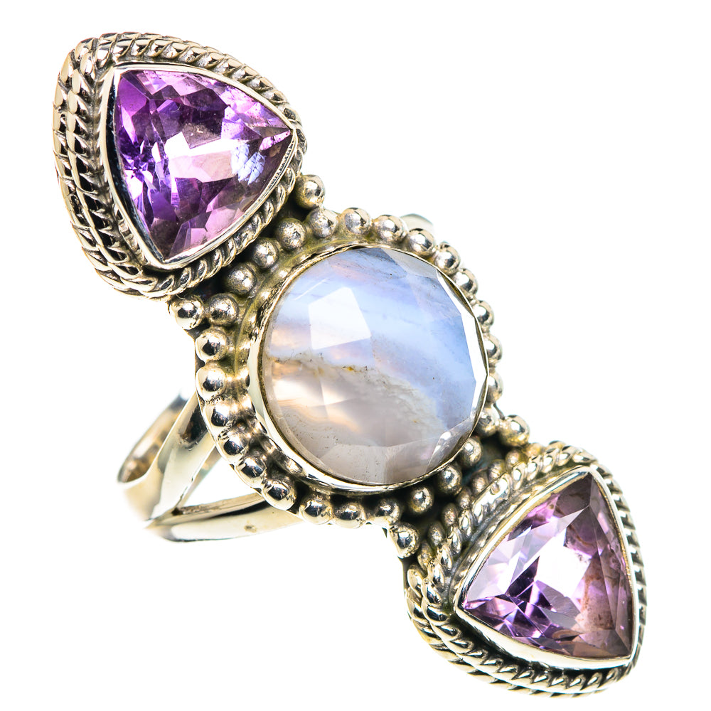 Blue Lace Agate, Amethyst Rings handcrafted by Ana Silver Co - RING90521
