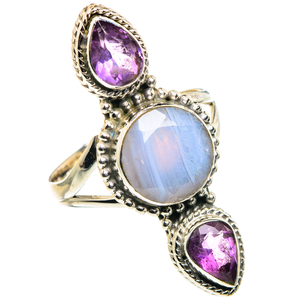 Blue Lace Agate, Amethyst Rings handcrafted by Ana Silver Co - RING90569